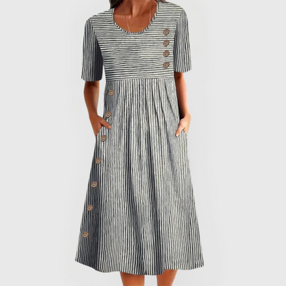 womens-midi-dress-with-striped-woven-material-and-button-trim-2
