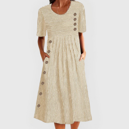 womens-midi-dress-with-striped-woven-material-and-button-trim-3