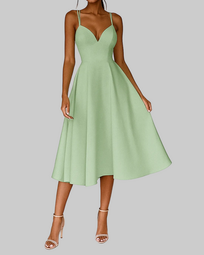 Women's Midi Dress Sweetheart Neckline Strappy Back - 
Fashinoza