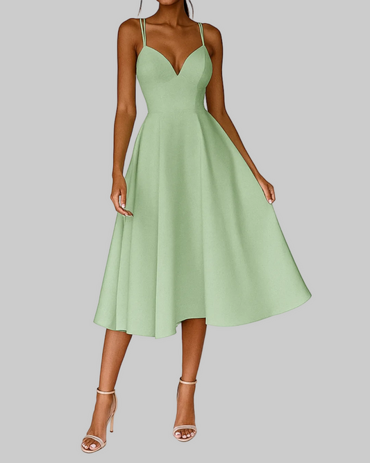 Women's Midi Dress Sweetheart Neckline Strappy Back - 
Fashinoza