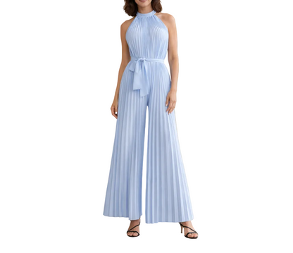 Women's Synthetic Pleated Jumpsuit Halter Neck Waist Tie - 
Fashinoza