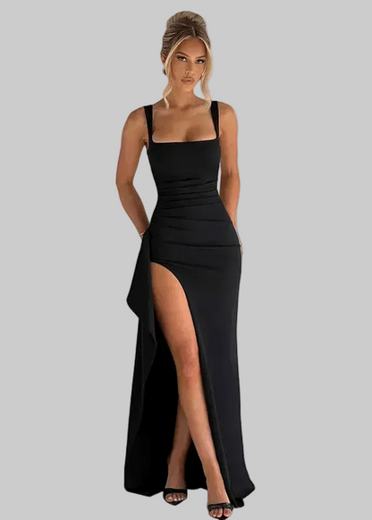 Women's Synthetic Maxi Dress Sleeveless Square Neck Black - 
Fashinoza