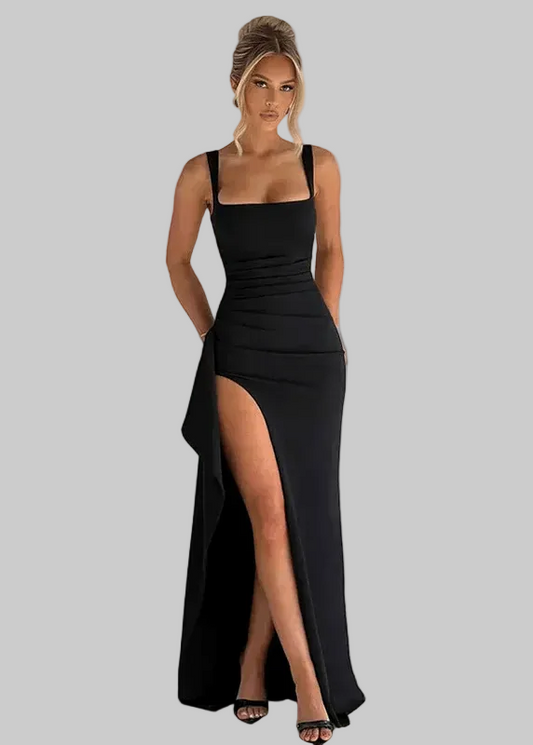 Women's Synthetic Maxi Dress Sleeveless Square Neck Black - 
Fashinoza
