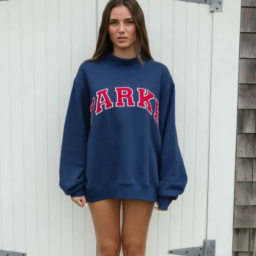 Women's Fleece Sweatshirt Mock Neck Embroidered Logo - 
Fashinoza