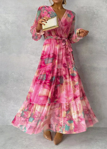 Women's Woven V Neck Wrap Dress - 
Fashinoza