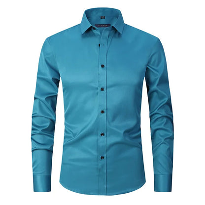 Men's Long Sleeve Button Front Shirt Cotton Contrast Buttons