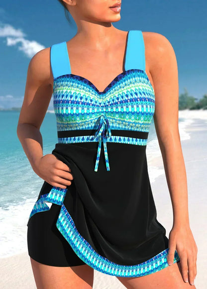 Women's Striped Swim Dress Sweetheart Neckline