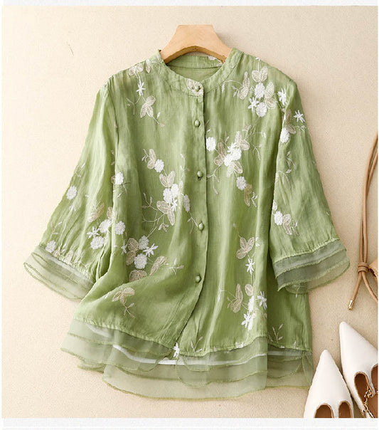 Women's Embroidered Floral Blouse - Fashinoza