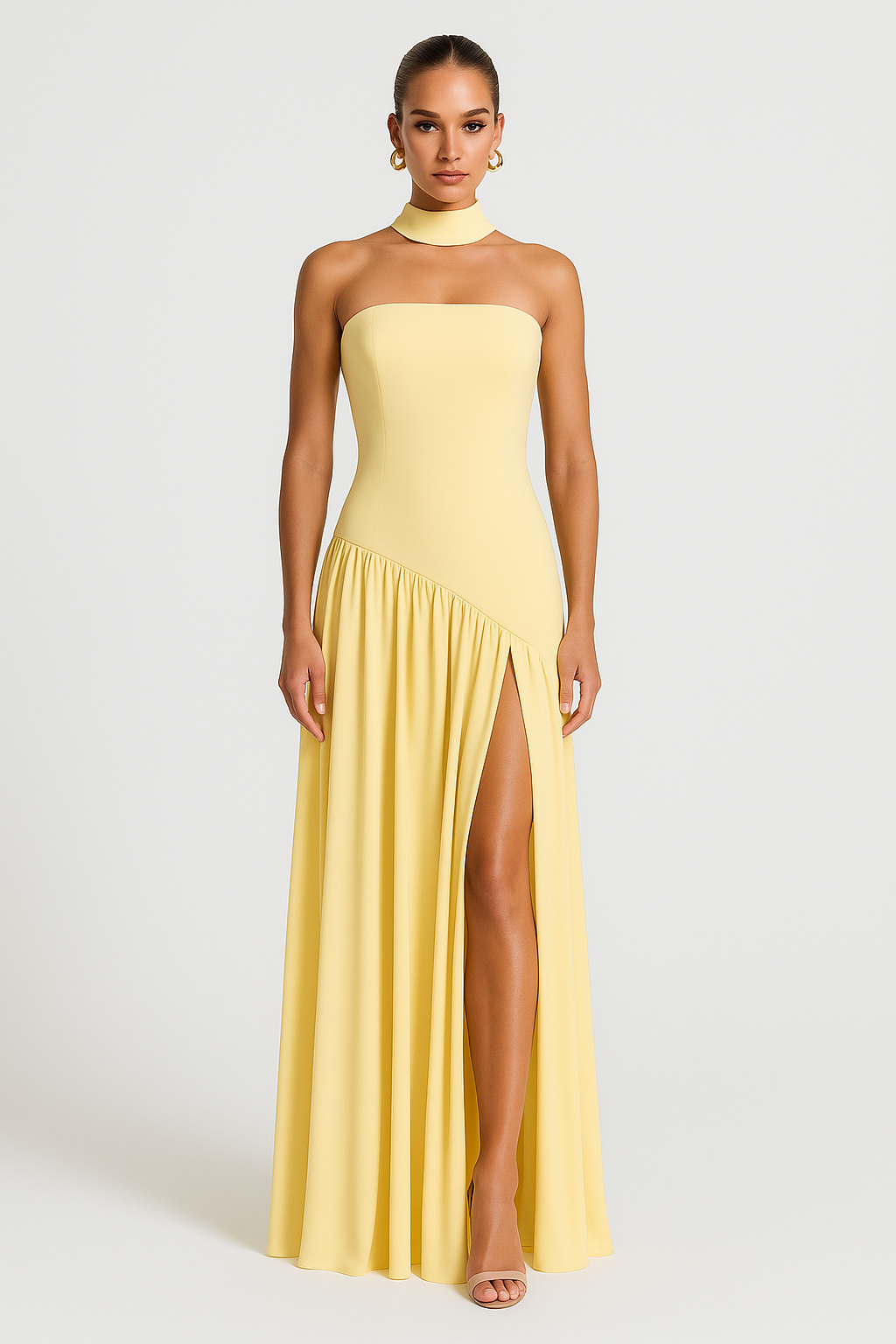 Deborah Women's Strapless Evening Dress High Slit - 
Fashinoza