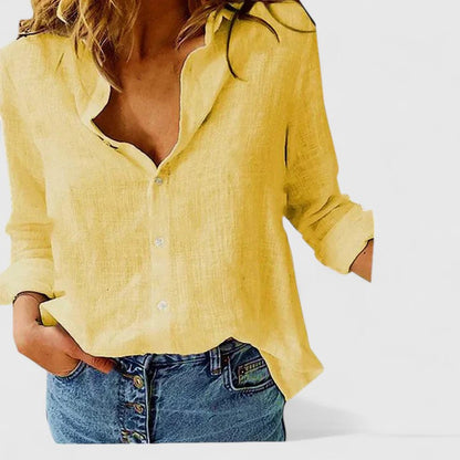 Women's Linen Button Down Shirt Lapel Collar
