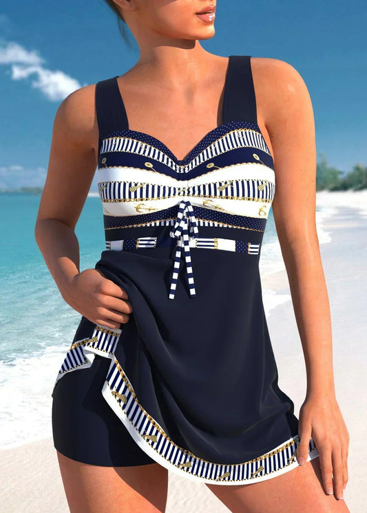 Women's Striped Swim Dress Sweetheart Neckline - 
Fashinoza