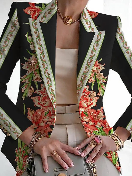 Women's Floral Long Sleeve Blazer - Fashinoza