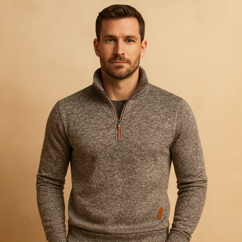 Zipped mens sweater for men with a soft feel and modern design, ideal for casual and semi-formal wear in spring, autumn, and winter.