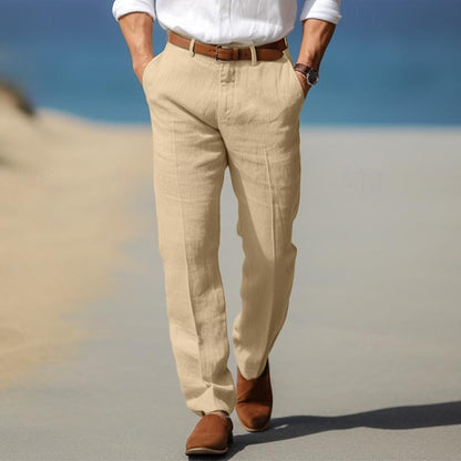 Men's Straight Leg Pants Cotton Belt Loops Side Pockets - 
Fashinoza