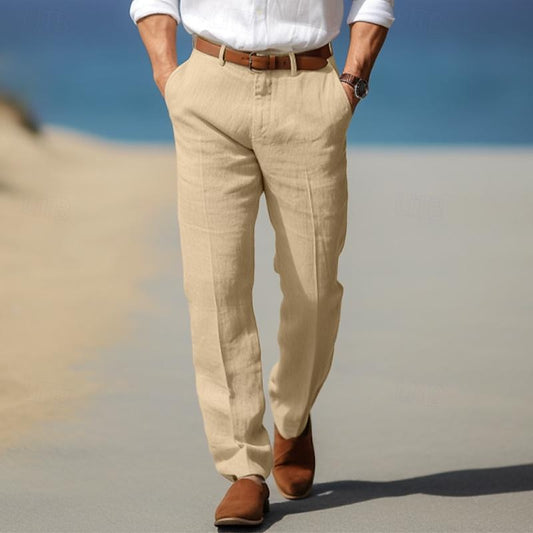 Men's Straight Leg Pants Cotton Belt Loops Side Pockets - 
Fashinoza